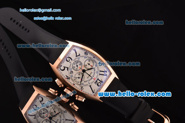 Franck Muller Casablanca Chronogarph Miyota OS20 Quartz Rose Gold Case with Black Numeral Markers and Black Rubber Strap - Click Image to Close